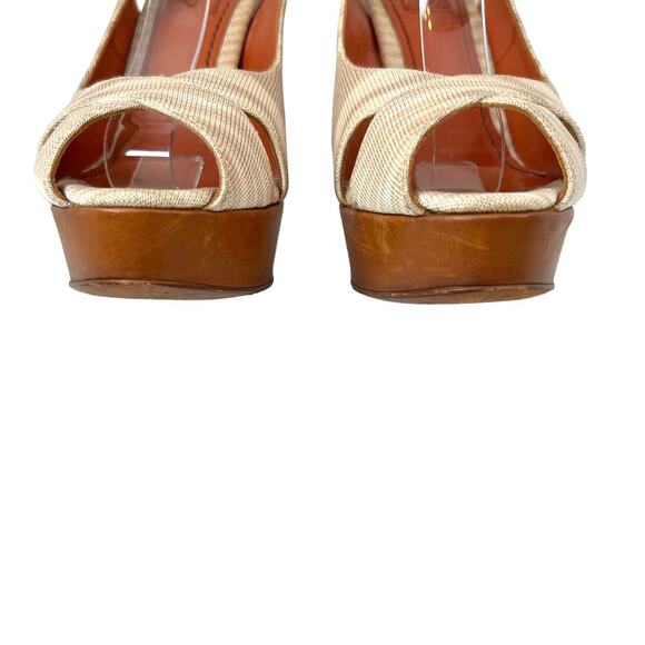 MISSONI Signature Leather Slingback 5" Platform Heel in Beige & Cream Size 7 - Picture 11 of 16